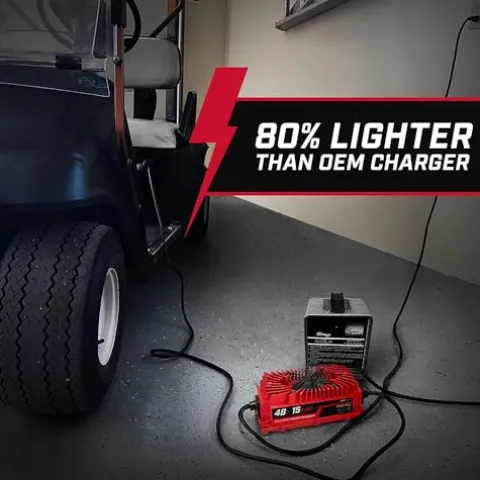 FORM 15 AMP EZGO RXV & TXT Battery Charger for 48 Volt Golf Carts Red