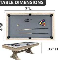 Freetime Fun 7 FT 3 in 1 Multi Game Pool Table with Dining Top Ping Pong Combo Rustic Oak