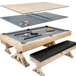 Freetime Fun 7 FT 3 in 1 Multi Game Pool Table with Dining Top Ping Pong Combo Rustic Oak