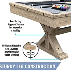 Freetime Fun 7 FT 3 in 1 Multi Game Pool Table with Dining Top Rustic Oak