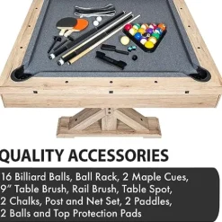 Freetime Fun 7 FT 3 in 1 Multi Game Pool Table with Dining Top Rustic Oak