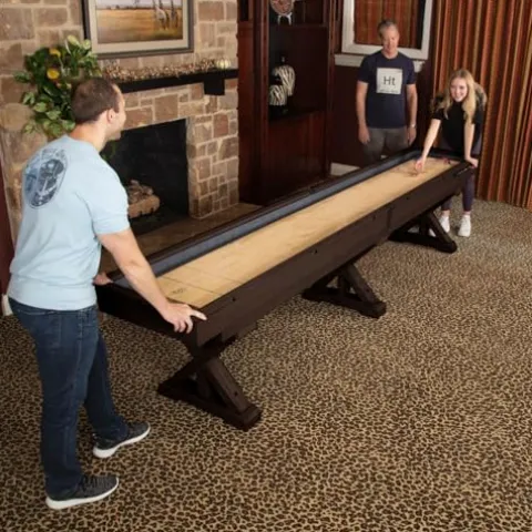 Freetime Fun 12 FT Multi-Game Shuffleboard Table Solid Wood with Bowling Pin Set Espresso