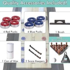 Freetime Fun 12 FT Multi-Game Shuffleboard Table Solid Wood with Bowling Pin Set Espresso