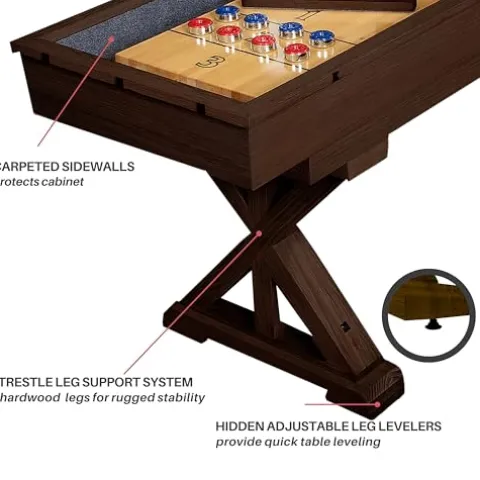 Freetime Fun 12 FT Multi-Game Shuffleboard Table Solid Wood with Bowling Pin Set Espresso