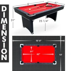 Freetime Fun Portable Pool Table Set Red, Black