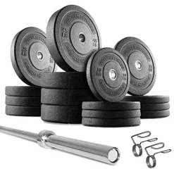 French Fitness Olympic Bumper Plates Set w/7 ft Olympic Bar 425 lbs (New)