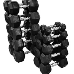 French Fitness Rubber Coated Hex Dumbbell Set 5-50 lbs (New)