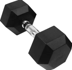 French Fitness Rubber Coated Hex Dumbbell Set 55-75 lbs Black