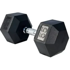 French Fitness Rubber Coated Hex Dumbbell Set 55-75 lbs Black
