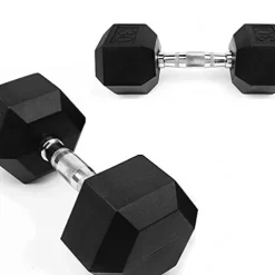 French Fitness Rubber Coated Hex Dumbbell Set 80-100 lbs Black