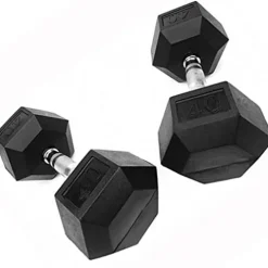 French Fitness Rubber Coated Hex Dumbbell Set 80-100 lbs Black