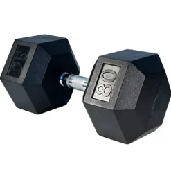 French Fitness Rubber Coated Hex Dumbbell Set 80-100 lbs Black