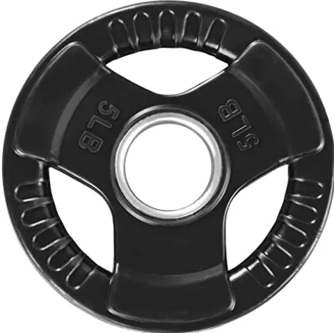 French Fitness Rubber Grip Weight Plate Set w/7 ft Olympic Bar 395 lbs + Bench