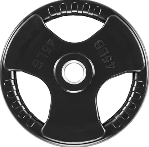 French Fitness Rubber Grip Weight Plate Set w/7 ft Olympic Bar 395 lbs + Bench