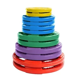 French Fitness Rubber Grip Weight Plate Set w/7 ft Olympic Bar 305 lbs