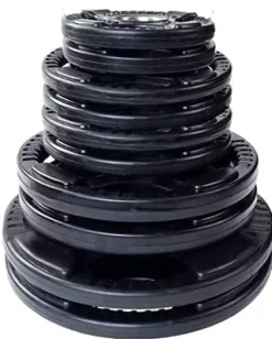 French Fitness Weight Plate Set w/ Olympic Bar 235 lbs + Bench Silver