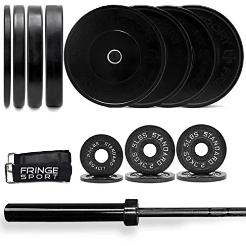 Fringe Sport 300lb Garage Gym Package with Bar & Bumper Plates Set