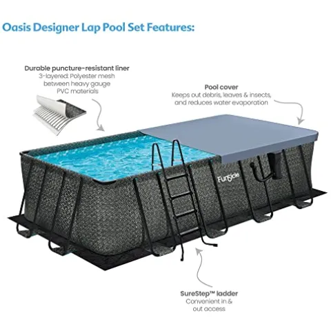 Funsicle Durable Rectangular Pool Cover for Oasis and Activity Pools Gray