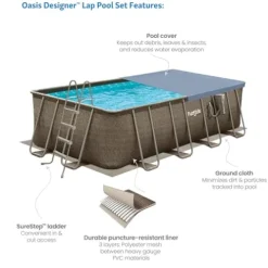 Funsicle Durable Rectangular Pool Cover for Oasis and Activity Pools Gray