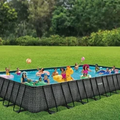 Funsicle Oasis Designer Above Ground Swimming Pool Set Dark Herringbone Gray