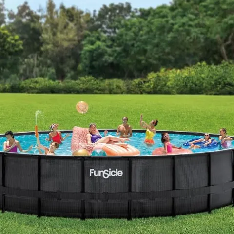 Funsicle Oasis Designer Above Ground Swimming Pool Chevron Rattan