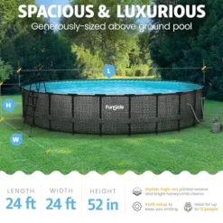 Funsicle Oasis Designer Round Frame Above Ground Pool with Filter Pump and Cover Dark Herringbone