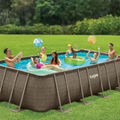 Funsicle Oasis Designer Rectangular Above Ground Pool with Accessories Kit Brown Basket