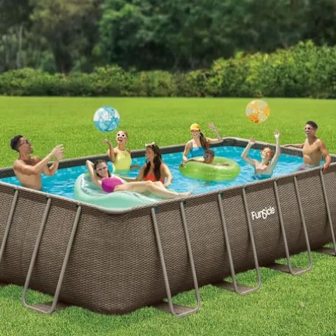 Funsicle Oasis Designer Rectangular Above Ground Pool with Accessories Kit Brown Basket