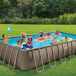 Funsicle Oasis Designer Rectangular Frame Pool Set Brown Basket