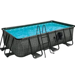 Funsicle Oasis Designer Rectangular Above Ground Pool Set Dark Herringbone Gray