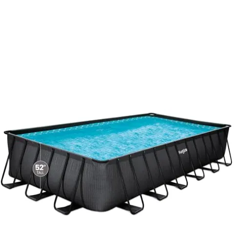 Funsicle Oasis Designer Rectangular Frame Above Ground Swimming Pool Dark Chevron Rattan