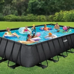 Funsicle Oasis Designer Rectangular Frame Above Ground Swimming Pool Dark Chevron Rattan