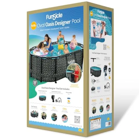 Funsicle Oasis Oval Above Ground Pool with Filter Pump, Cartridge, and Ladder Dark Herringbone