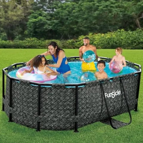 Funsicle Oasis Oval Above Ground Pool with Filter Pump, Cartridge, and Ladder Dark Herringbone