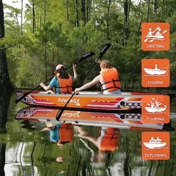 FunWater Inflatable Fishing Kayak 13’X33”X14” Portable Recreational Kayak Orange/White