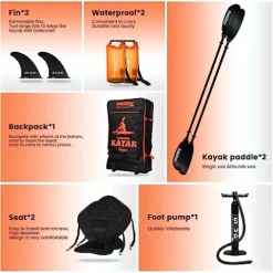 FunWater Inflatable Fishing Kayak 13’X33”X14” Portable Recreational Kayak Orange/White