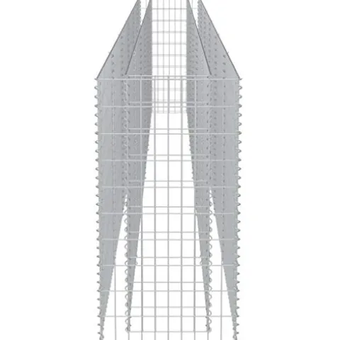 Gabion Raised Bed Galvanized Steel 212.6″x19.7″x39.4″ with Self-Watering Ceramic Flower Pots White Black