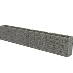 Gabion Raised Bed Galvanized Steel 212.6″x19.7″x39.4″ with Self-Watering Ceramic Flower Pots White Black