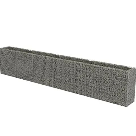 Gabion Raised Bed Galvanized Steel 212.6″x19.7″x39.4″ with Self-Watering Ceramic Flower Pots White Black