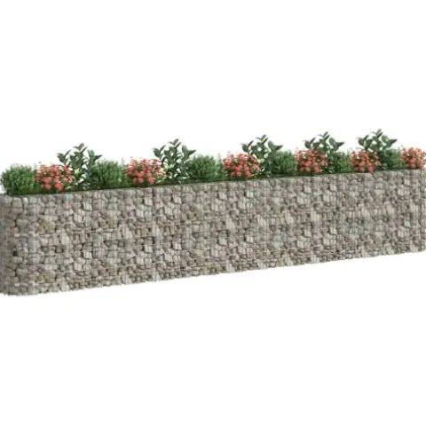 Gabion Raised Bed Galvanized Iron 212.6″x19.7″x39.4″ with Self-Watering Ceramic Pot for Indoor/Outdoor Plants White Black Other