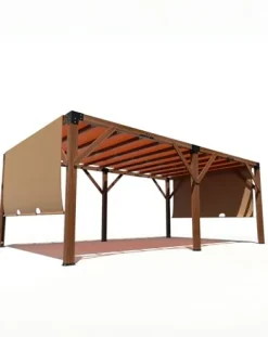 GAOMON 12×20 FT Wood Pergola with Retractable Shade Canopy Reddish-Brown