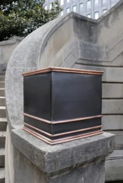 Garden Artisans Zarif Elegant 17 Inch Square Copper Planter Grey Finish With Copper Highlights