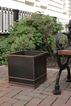 Garden Artisans Zarif Elegant 17 Inch Square Copper Planter Grey Finish With Copper Highlights