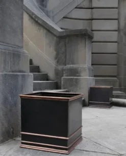 Garden Artisans Zarif Elegant 17 Inch Square Copper Planter Grey Finish With Copper Highlights