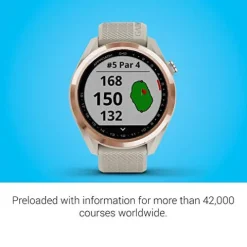 Garmin Approach S42 GPS Golf Smartwatch Rose Gold Ceramic Bezel Tan Silicone Band