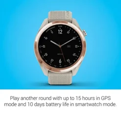 Garmin Approach S42 GPS Golf Smartwatch Rose Gold Ceramic Bezel Tan Silicone Band