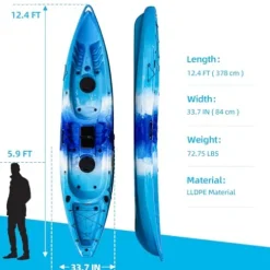 Garvee Fishing Kayaks 12.4FT 2 Person Sit on Top Kayak for Adults Blue Camo