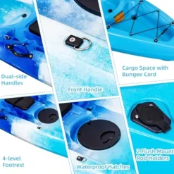 Garvee Fishing Kayaks 12.4FT 2 Person Sit on Top Kayak for Adults Blue Camo