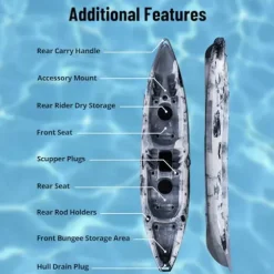 Garvee 12.4FT 2-Person Fishing Kayak with Paddle Black White