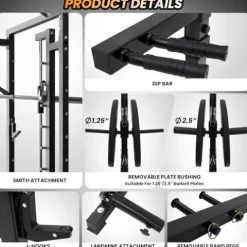 GarveeLife Power Cage SmithBar 2000 LBS Rack with Cable System Black